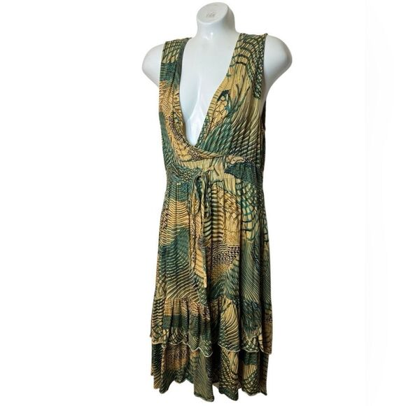 Chaudry Kc Abstract Tropical Animal Print Tiered Mini Dress - Picture 1 of 8